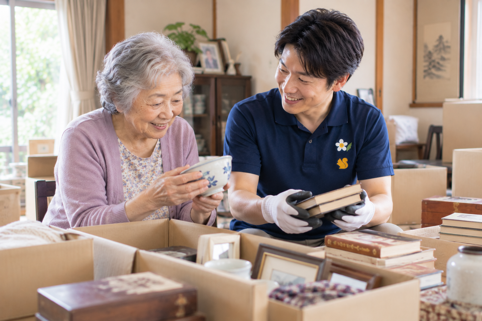 不用品の整理をするスタッフ