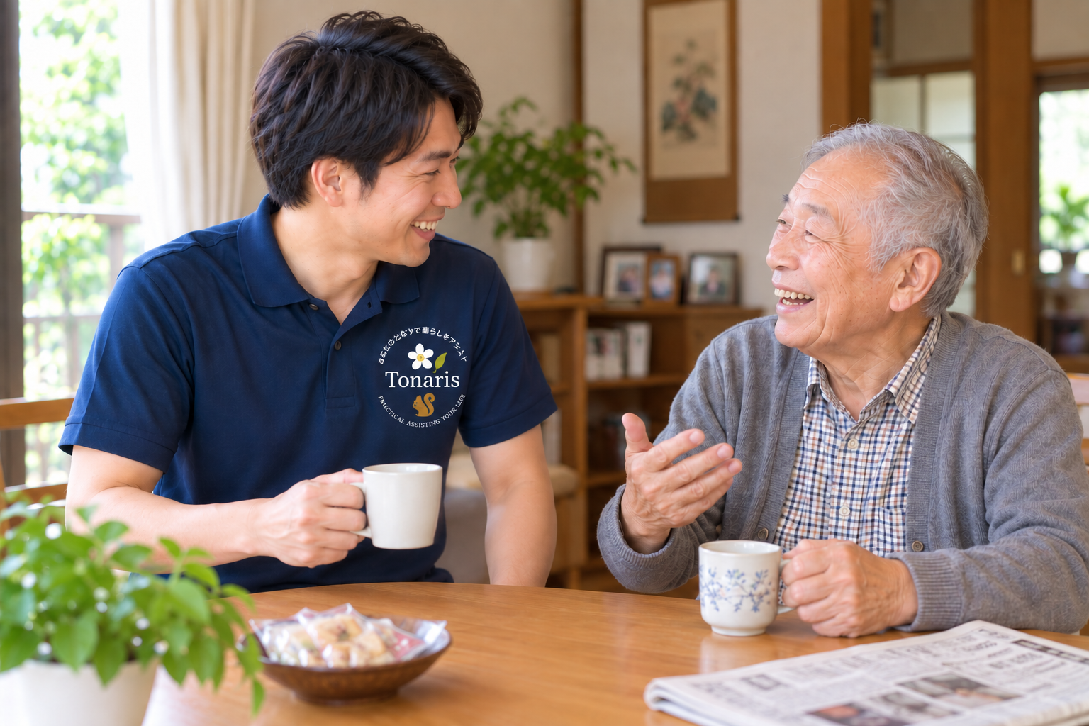 ご高齢の方と会話をするスタッフ